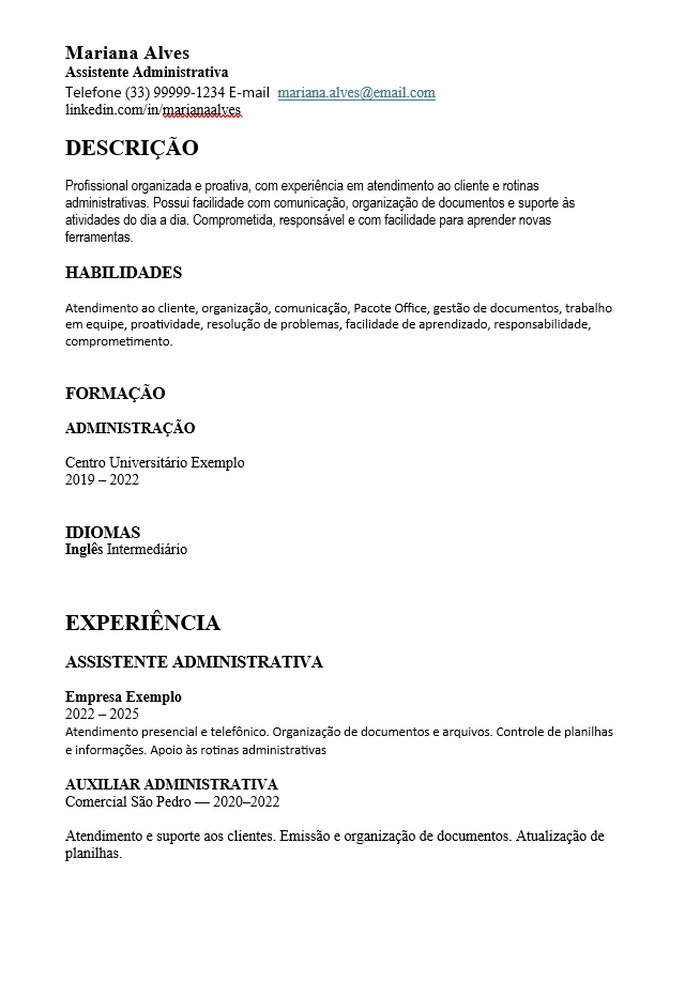 Currículo simples, feito em um editor de texto comum, sem hierarquia visual.