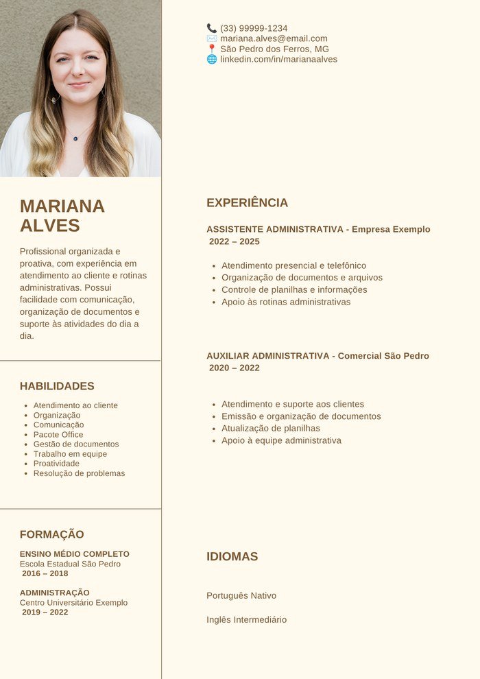 Currículo redesenhado com layout profissional, hierarquia visual clara e identidade própria.